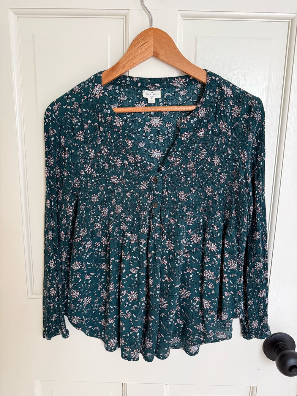 mason & belle Teal Floral Button-Front Blouse
